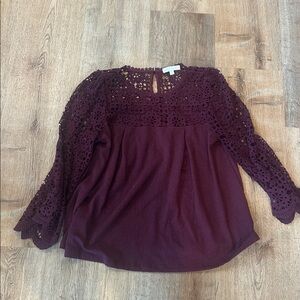 Burgundy Lace Long Sleeve Blouse